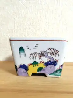 レトロ　盆栽鉢　手描き風景画　陶器 　小型鉢　骨董のサムネイル