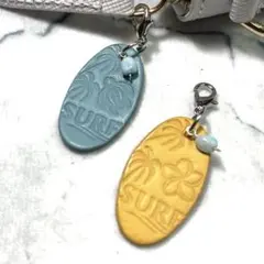 イタリアンレザー 本革 SURF ラリマー付き ミニチャーム2点セット