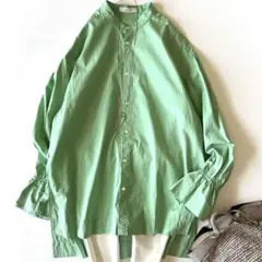 極美品 マカフィー コットンバンドカラーシャツ 23SS グリーン 定価2万