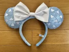 ディズニーカチューシャ ミニー水色 ハート模様 リボン