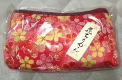 【新品未使用】花ちりめん ポーチ 和柄 花柄 赤色