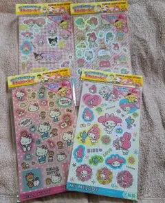ハローキティ・マイメロディ ホログラムシール4セット セリア