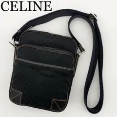 CELINE マカダム キャンバス レザー フラップ ショルダーバッグ 黒