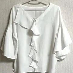 VIS シフォン　プルオーバーブラウス ホワイト オフィスカジュアル