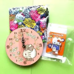 ハローキティ3点セット  壁掛け時計・キーホルダー・巾着袋