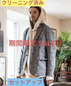 売切⭐️クリーニング⭐️グレー 星柄刺繍 テーラードジャケットスラックスセットアップ