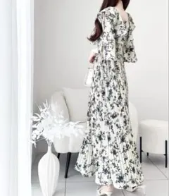 mily bilet フリル襟花柄肩スリットワンピース XL