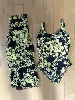 ワンピース水着 黄色/茶色 花柄 パレオ付き 13L バスト88ヒップ90〜98