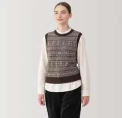 未使用品 タグ付き 無印良品 ベストアンデスウール ブラウン Lサイズ