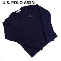 U.S. POLO ASSN. ケーブルニット クルーネック セーター ネイビー