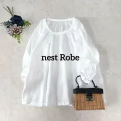 極美品⭐︎nest Robeネストローブ　ギャザーネックリネンブラウス　ホワイト