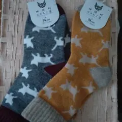 神保堂　にゃんこ堂ソックス　 Mサイズ グレーとイエロー