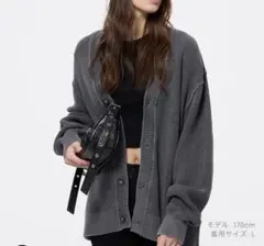 【完売商品】【美品サイズXL】GU ネックカーディガン グレー