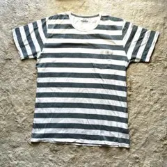 コエ　グレーと白のボーダーTシャツ 前ポケットあり　Lサイズのサムネイル