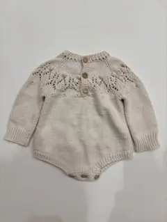 レース編みロンパース 0-6ヶ月 クリーム色