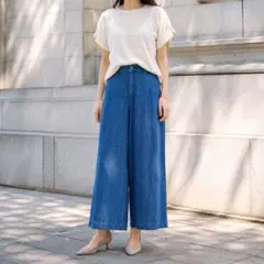UNIQLO ユニクロ【64cm】ハイウエストワイドデニムパンツ ガウチョのサムネイル