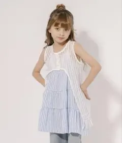 【2点セット】ノースリーブワンピース＋ストライプティアードワンピース　140cmのサムネイル