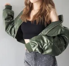 EVRIS エヴリス サテン ショート MA1 フリー グリーン