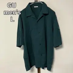 GU メンズ オープンカラーシャツ 半袖　ダークグリーン Lサイズのサムネイル