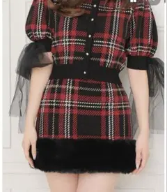 M me eme Royal tartan fur skirt セットアップ