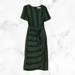 半袖ワンピース　ストライプ　ダークグリーン　 　ヴィンテージ