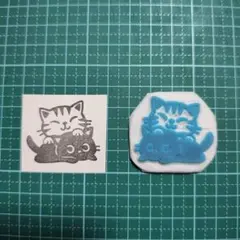 消しゴムはんこ　猫2匹