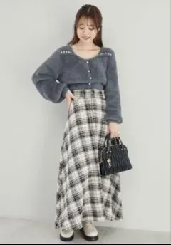 【匿名配送】バックレースアップハイウエストスカート　ツイードスカート