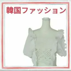 ファッション レース パフスリーブ プルオーバー ブラウス ショート丈 ホワイト