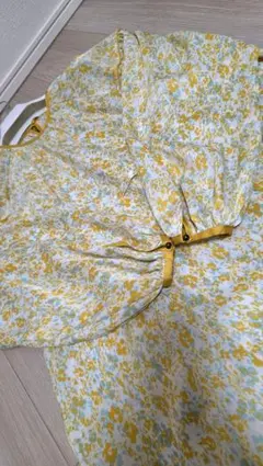 花柄長袖ワンピース イエロー系