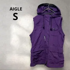 AIGLE エーグル　S 紫色 フード付きベスト　ナイロン　ポケット