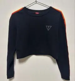GUESS クロップド長袖Tシャツ XS ブラック ライン