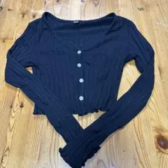 SHEIN ブラックリブ編みカーディガン M