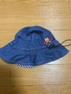 ミキハウス ホットビスケッツ デニムブルー クマ刺繍付きハット S 48-50