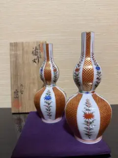 【エビス】徳利 九谷焼 福印 金彩赤絵唐草文景色図 金襴手 赤絵 御銚子 瓢形 エビス】徳利 九谷焼 福印 金彩赤絵唐草文景色図 金襴手 赤絵 御銚子