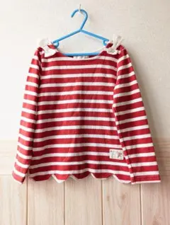 キッズ 長袖カットソー レッド赤白 ボーダー リボン ハロウィン