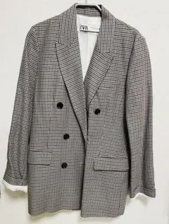 ZARA チェック柄 ダブルブレストジャケット XS 肩パッド無し