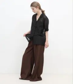 未使用　セレクトモカ　パッチワークエンブロイダリーハーフシャツ　ブラック