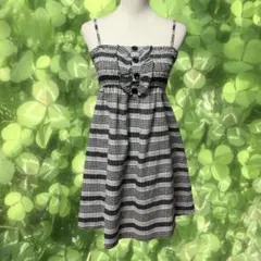 森ガール フェアリーグランジ 胸元フリルボーダーキャミソールワンピース