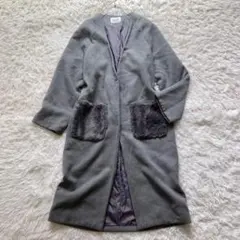 美品【大きいサイズ L】ローリーズファーム　マキシ丈　ノーカラーコート　ボア