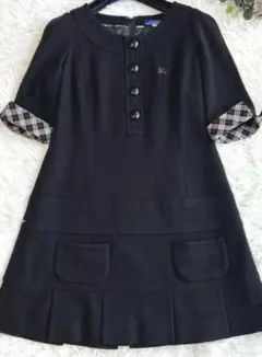 美品_バーバリー ブルーレーベル ノバチェック　ホースロゴ　ウール　ワンピース