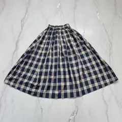 GU ジーユー タックフレアロングスカート チェック柄 ネイビー Sサイズ