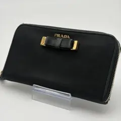 PRADA 長財布 ラウンドファスナー リボン ブラック ナイロンのサムネイル