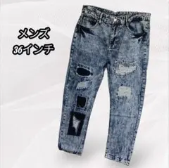 〖新品未使用〗デニム パンツ メンズ ジーンズ ウォッシュ加工 ダメージ LL