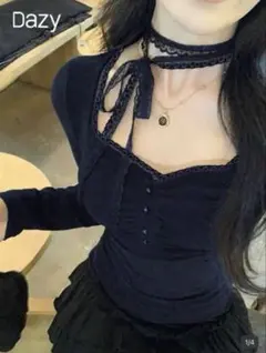 dazy レースアップ 長袖 tシャツ SHEIN