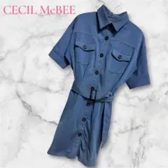 【CECIL McBEE 】セシルマクビー レースアップ ワンピース ブルーM