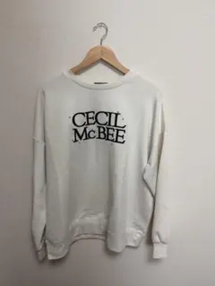 CECIL McBEE パール刺繍 クルーネック スウェット ホワイト