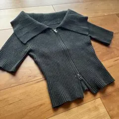 GRL リブ編み 半袖ニット ダークグレー