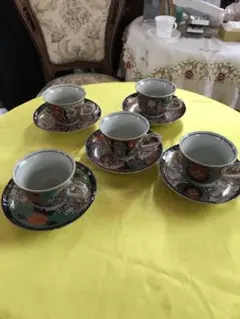 古伊万里焼錦絵コーヒーカップ＆ソーサー5客