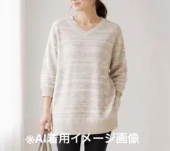 LEPSIM ジャガードVネックニット 七分袖 ロング丈 フリーサイズのサムネイル