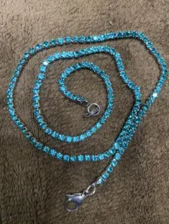 ターコイズブルー テニスチェーン ネックレス53cm 3mm エメラルドグリーン